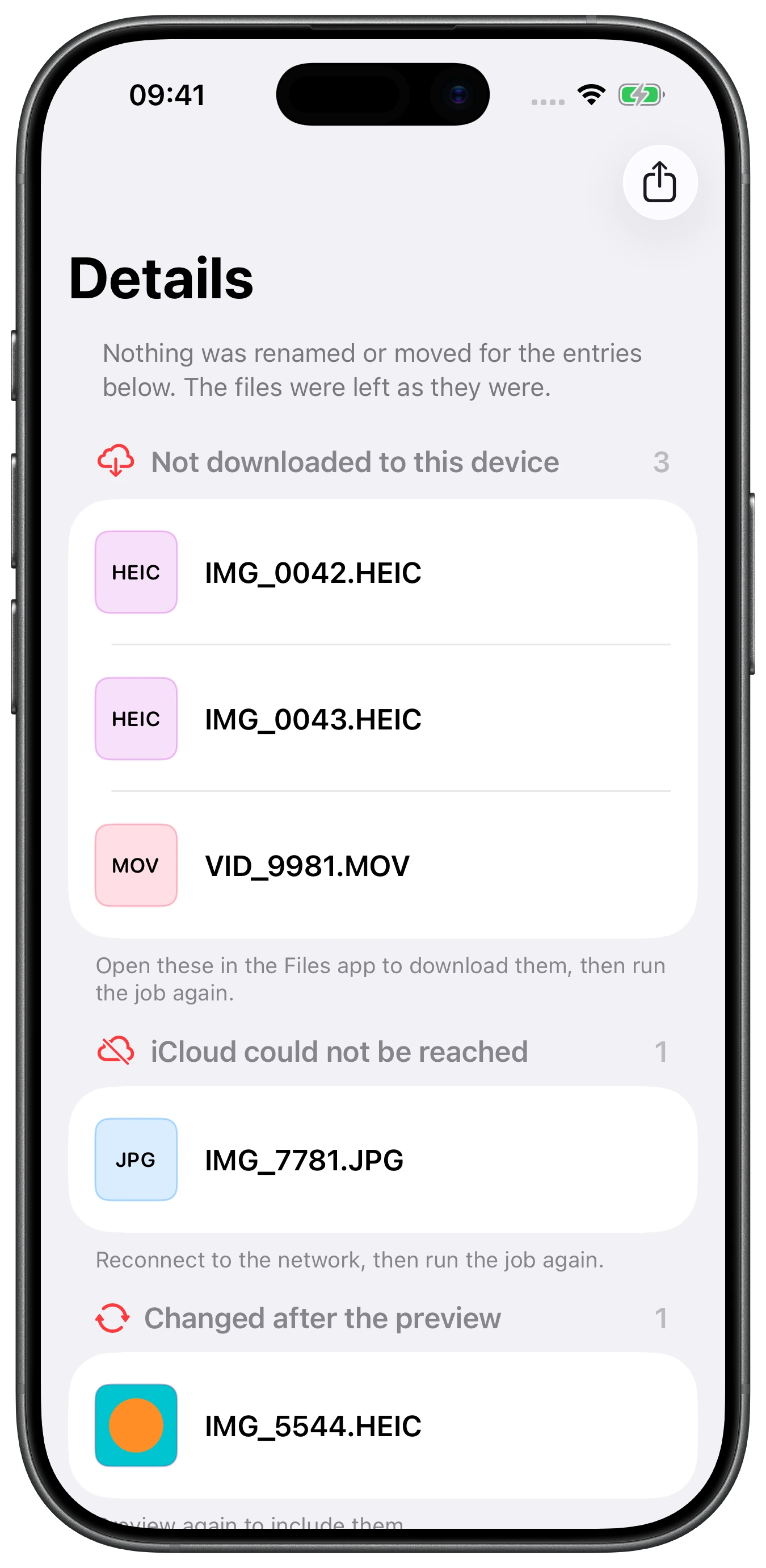 Error report for unfinished files