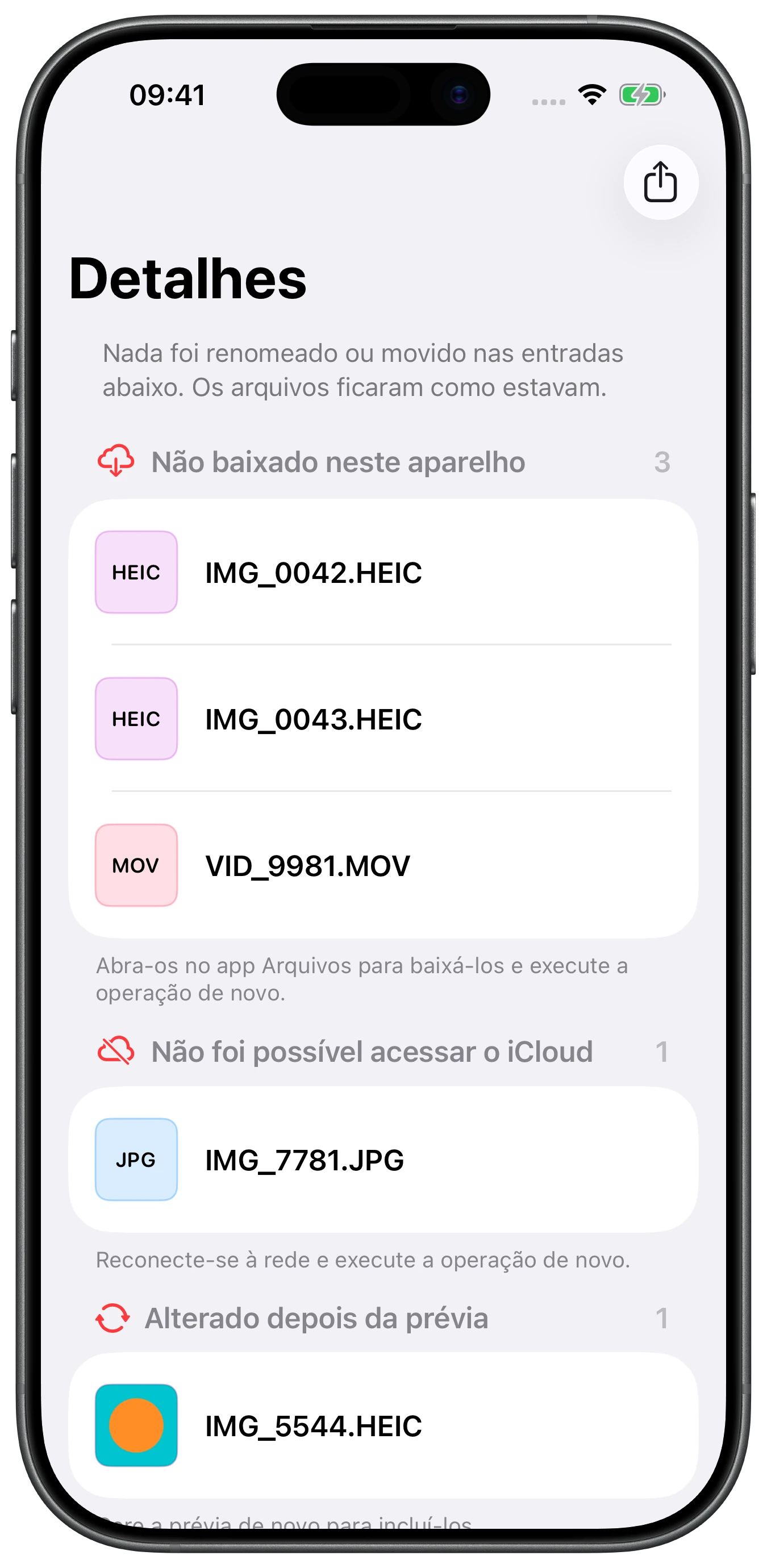Relatório de erros dos arquivos não concluídos